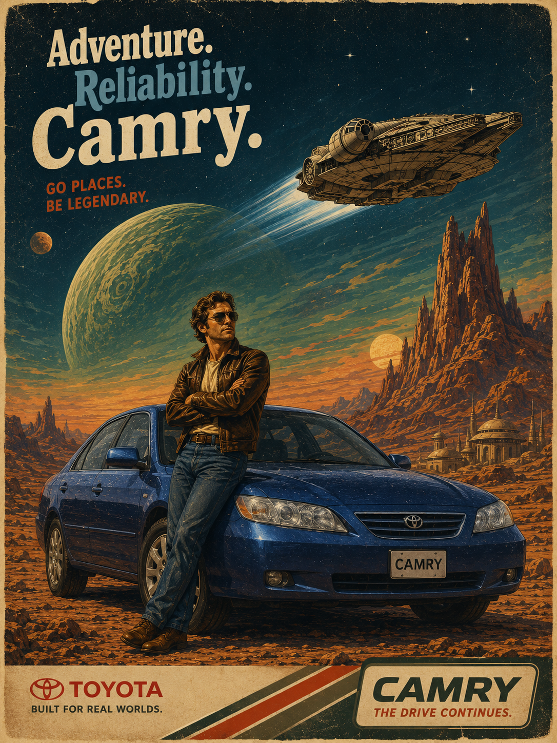 Adventure. Reliability. Camry. — retro sci-fi poster